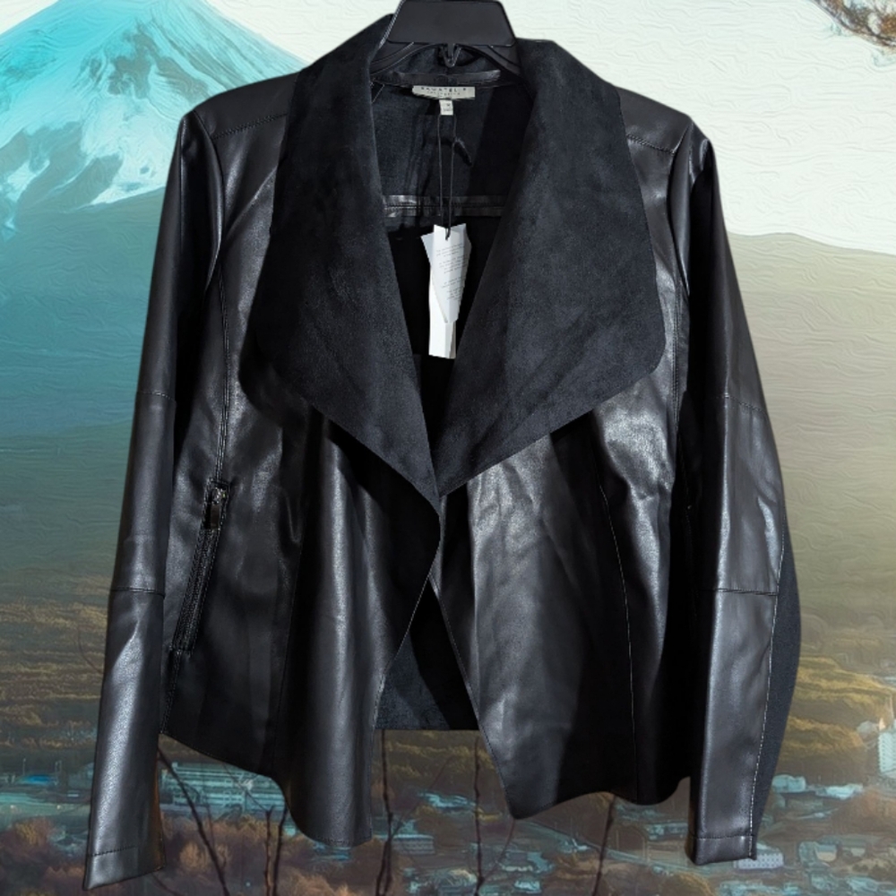 NWT Bagatelle Collection Black Faux Leather Waterfall Jacket (Size 1X) - Picture 2 of 10